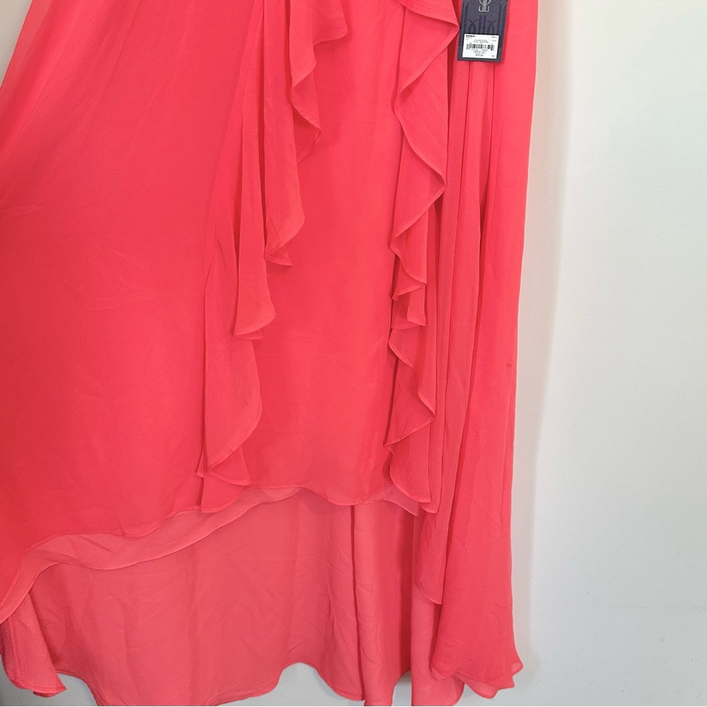 NWT Jennifer Lopez Coral Pink Ruffle Halter High Low Dress - Size: Large - Picture 5 of 10